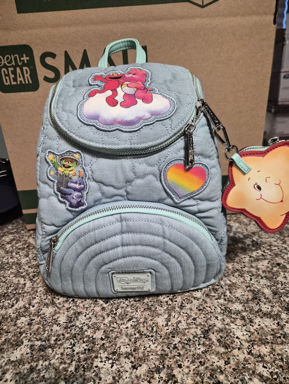 Loungefly Denim Sesame Street And Care Bears Mini Backpack.